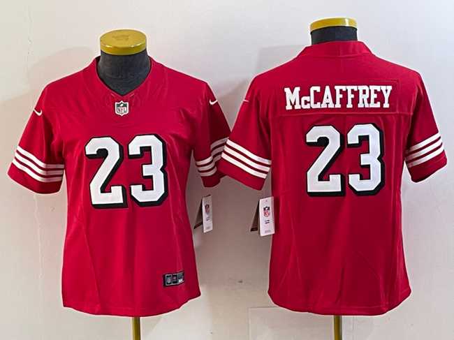 Womens San Francisco 49ers #23 Christian McCaffrey New Red 2023 F.U.S.E. Vapor Untouchable Football Stitched Jersey(Run Small)